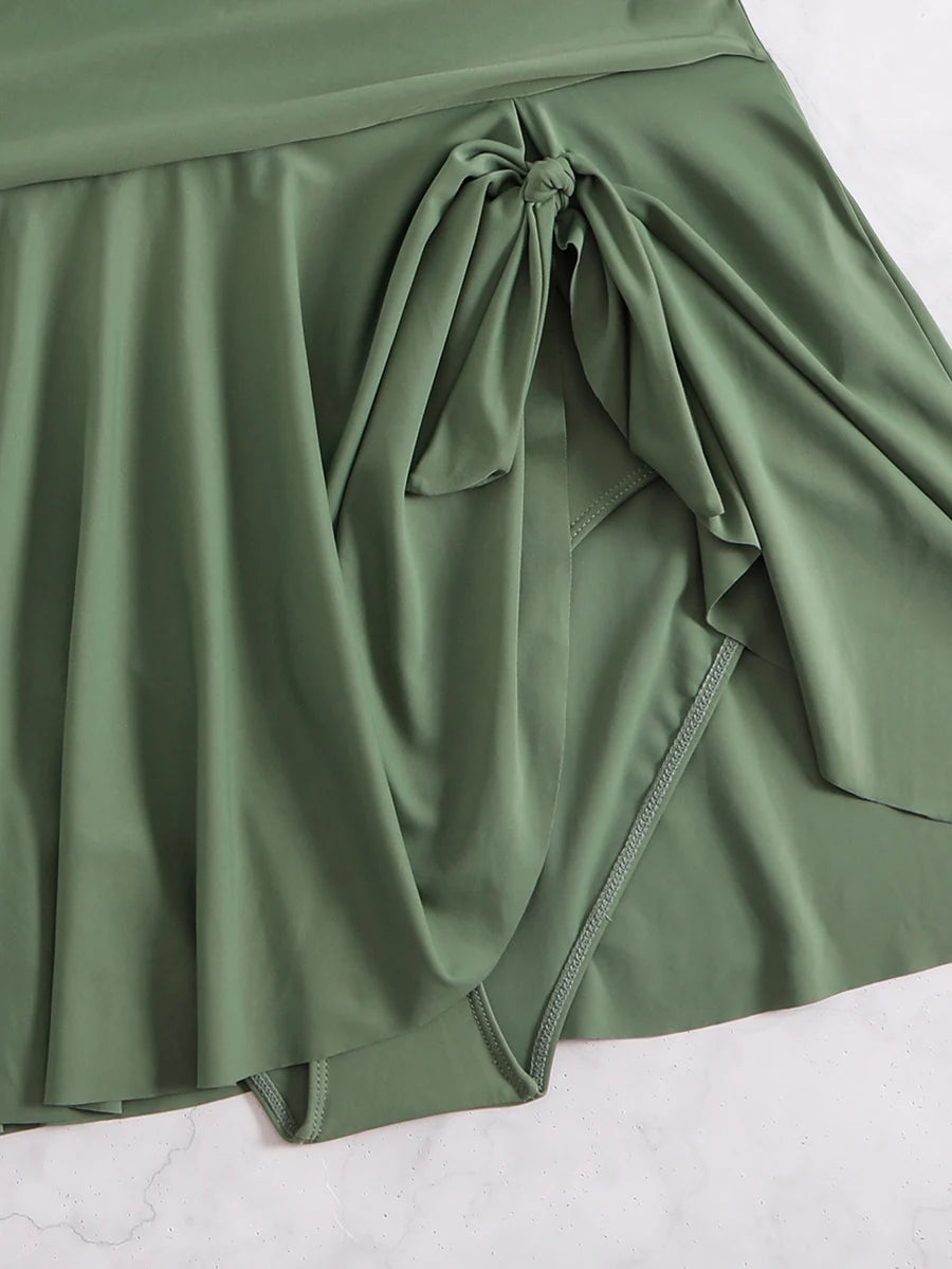 2025 Sexy Großer Einteiliger Bikini Damenkleid Solider Badeanzug Eng Anliegender Push-Up Damenkleid Bademode Netz-Strandrock Badeanzug