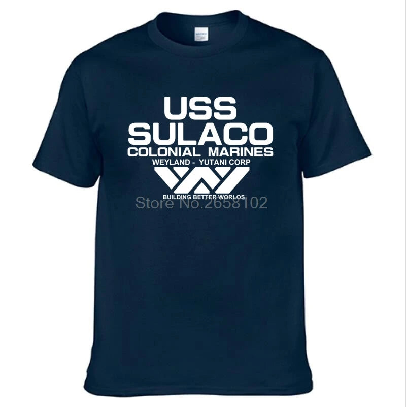 Fashion USCSS T-Shirt Alien USS Sulaco Colonial Marines Aliens Off World Kurzarm T-Shirt Herren Baumwolle Rundhals T-Shirts