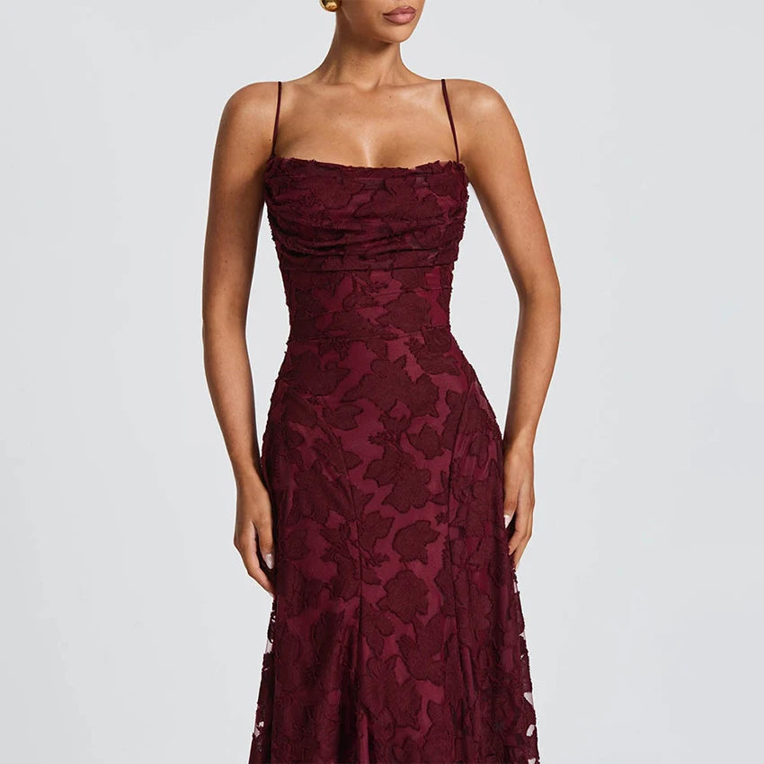 2026 Blumengesticktes Maxikleid für Damen, Sommerparty, Ballkleider, sexy rückenfreie Trägerkleider im französischen Stil, Abendkleid