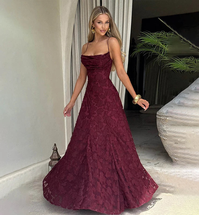 2026 Blumengesticktes Maxikleid für Damen, Sommerparty, Ballkleider, sexy rückenfreie Trägerkleider im französischen Stil, Abendkleid