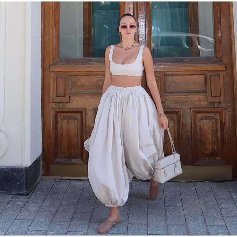 Women Low-rise Lantern Pants 3-piece Set Casual Striped Sleeveless Vest Long Sleeve Lapel Shirt Sets 2026 Lady Street Outfits