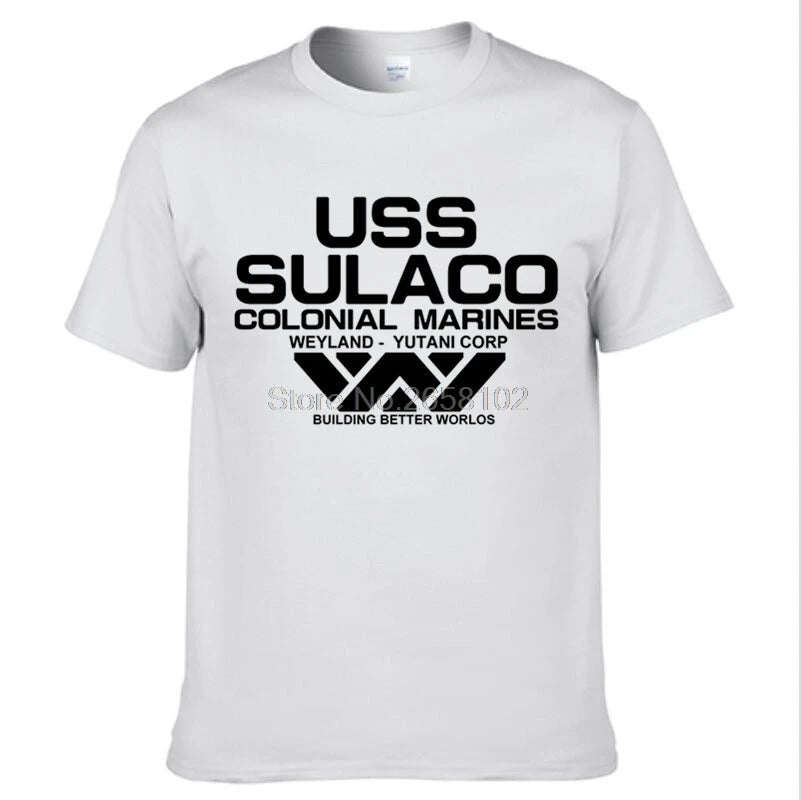 Fashion USCSS T-Shirt Alien USS Sulaco Colonial Marines Aliens Off World Kurzarm T-Shirt Herren Baumwolle Rundhals T-Shirts