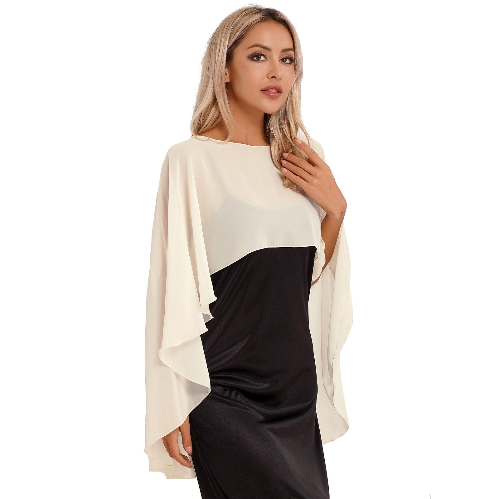Women Chiffon Solid Pullover Capes Shawl Hi-low Hem Thin Soft Shrug Ponchos for Wedding Bridal Bridesmaid Evening Party Dress
