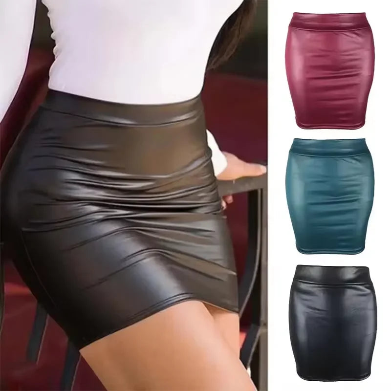 Damen High-Waist Minirock Slim Fit Vintage Bodycon Hüft-Bleistiftrock Sexy Kunstleder Clubwear Bürokleidung für Damen