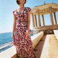 Bedrucktes Cascading Ruffles Damen Maxikleid Quadratischer Ausschnitt Kurzarm Damenkleider 2026 Mode Hohe Taille A-Linie Damen Robe
