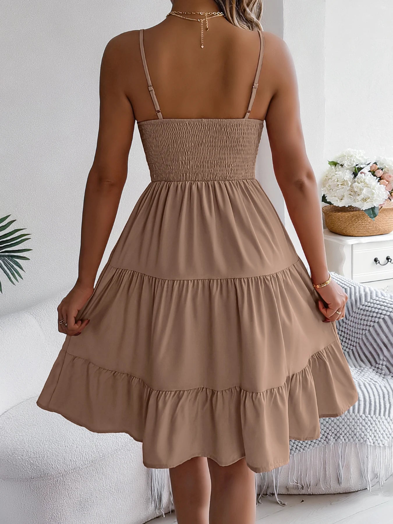 Lässiges Rüschen-Trägerkleid für den Urlaub, Frühling Sommer Damen Einfarbige Kleider für den Valentinstag 2026 Damenbekleidung Rosa Blau