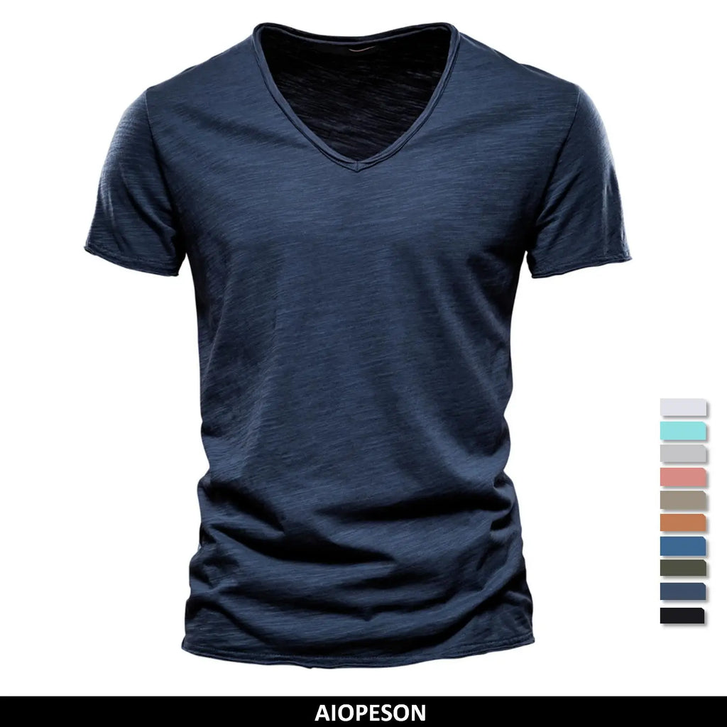 Brand Quality 100% Baumwolle Herren T-Shirt V-Ausschnitt Fashion Design Slim Fit Uni T-Shirts Herren Oberteile Kurzarm T-Shirt Für Herren