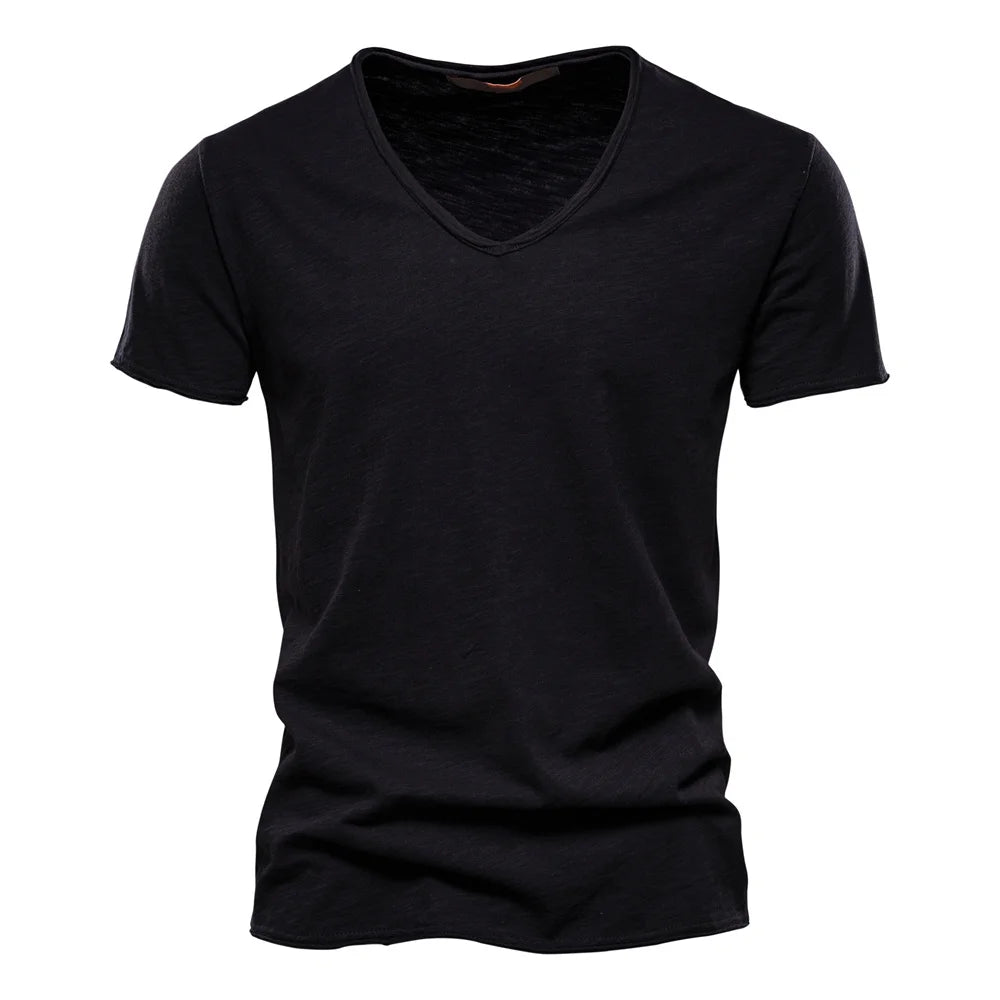 Brand Quality 100% Baumwolle Herren T-Shirt V-Ausschnitt Fashion Design Slim Fit Uni T-Shirts Herren Oberteile Kurzarm T-Shirt Für Herren