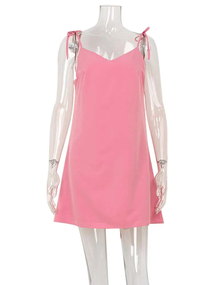 Ahagaga Fashion Damenkleider, einfarbig, Träger, Bandage, normal, lässig, V-Ausschnitt, ärmellos, Sommer-Camisole, locker, süß, weiblich, Vestido