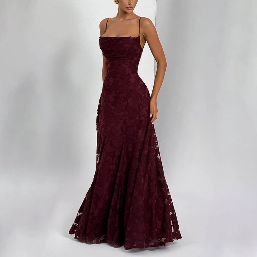2026 Blumengesticktes Maxikleid für Damen, Sommerparty, Ballkleider, sexy rückenfreie Trägerkleider im französischen Stil, Abendkleid