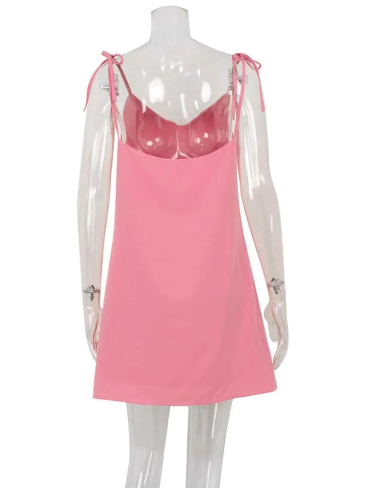 Ahagaga Fashion Damenkleider, einfarbig, Träger, Bandage, normal, lässig, V-Ausschnitt, ärmellos, Sommer-Camisole, locker, süß, weiblich, Vestido