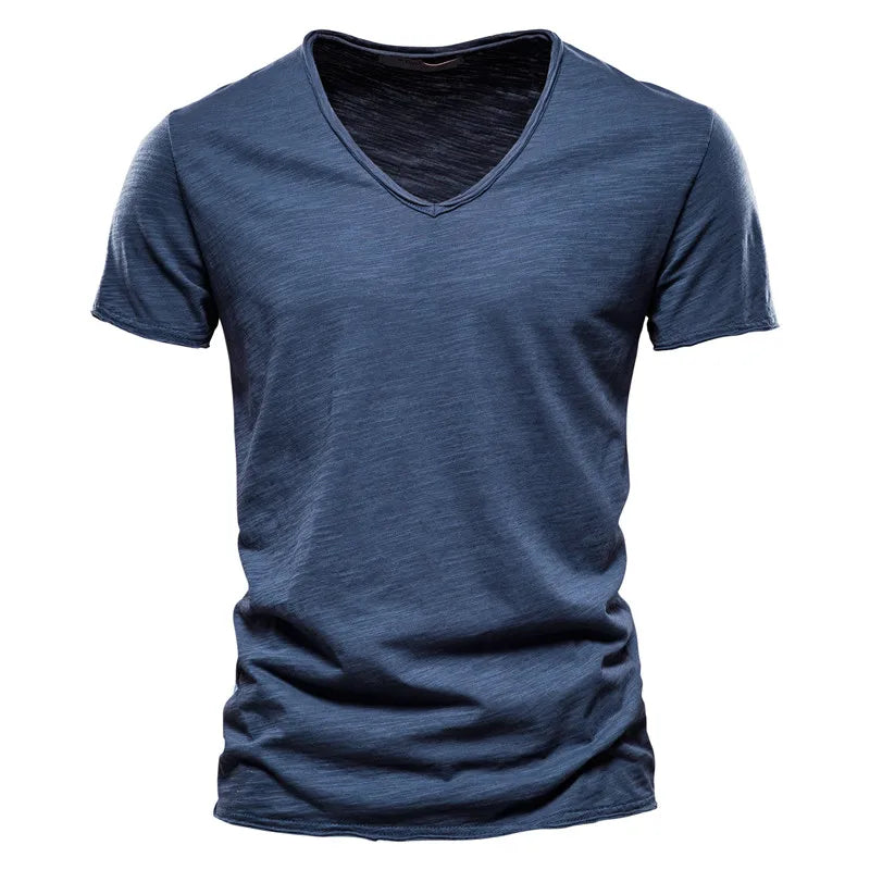Brand Quality 100% Baumwolle Herren T-Shirt V-Ausschnitt Fashion Design Slim Fit Uni T-Shirts Herren Oberteile Kurzarm T-Shirt Für Herren