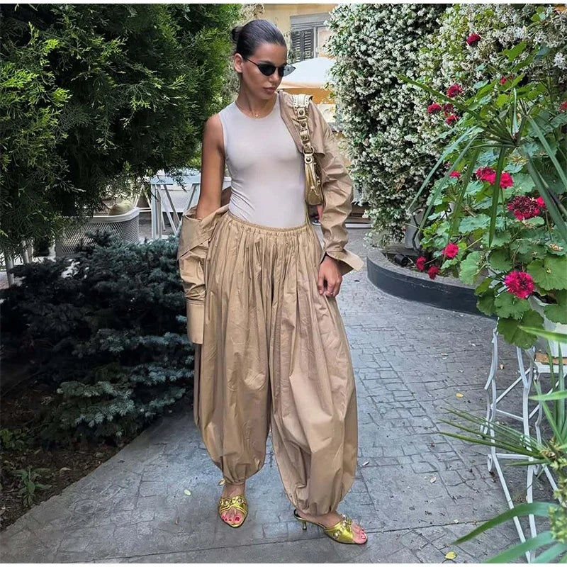 Women Low-rise Lantern Pants 3-piece Set Casual Striped Sleeveless Vest Long Sleeve Lapel Shirt Sets 2026 Lady Street Outfits