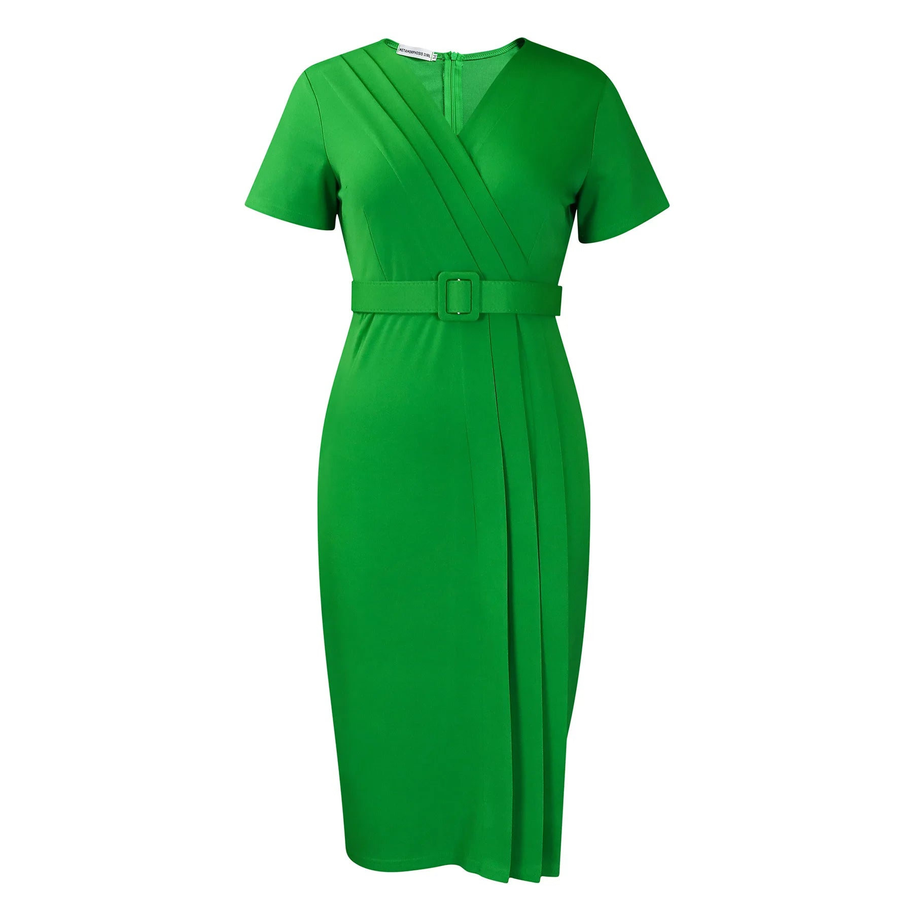 Summer New 2026 Women's Solid Color V-Neck Short Sleeve Dress Pencil Skirt Waist Tunle Material Fashionable Casual Maxi Dress