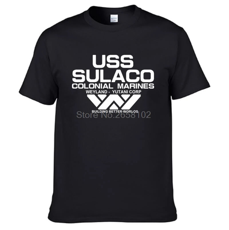 Fashion USCSS T-Shirt Alien USS Sulaco Colonial Marines Aliens Off World Kurzarm T-Shirt Herren Baumwolle Rundhals T-Shirts