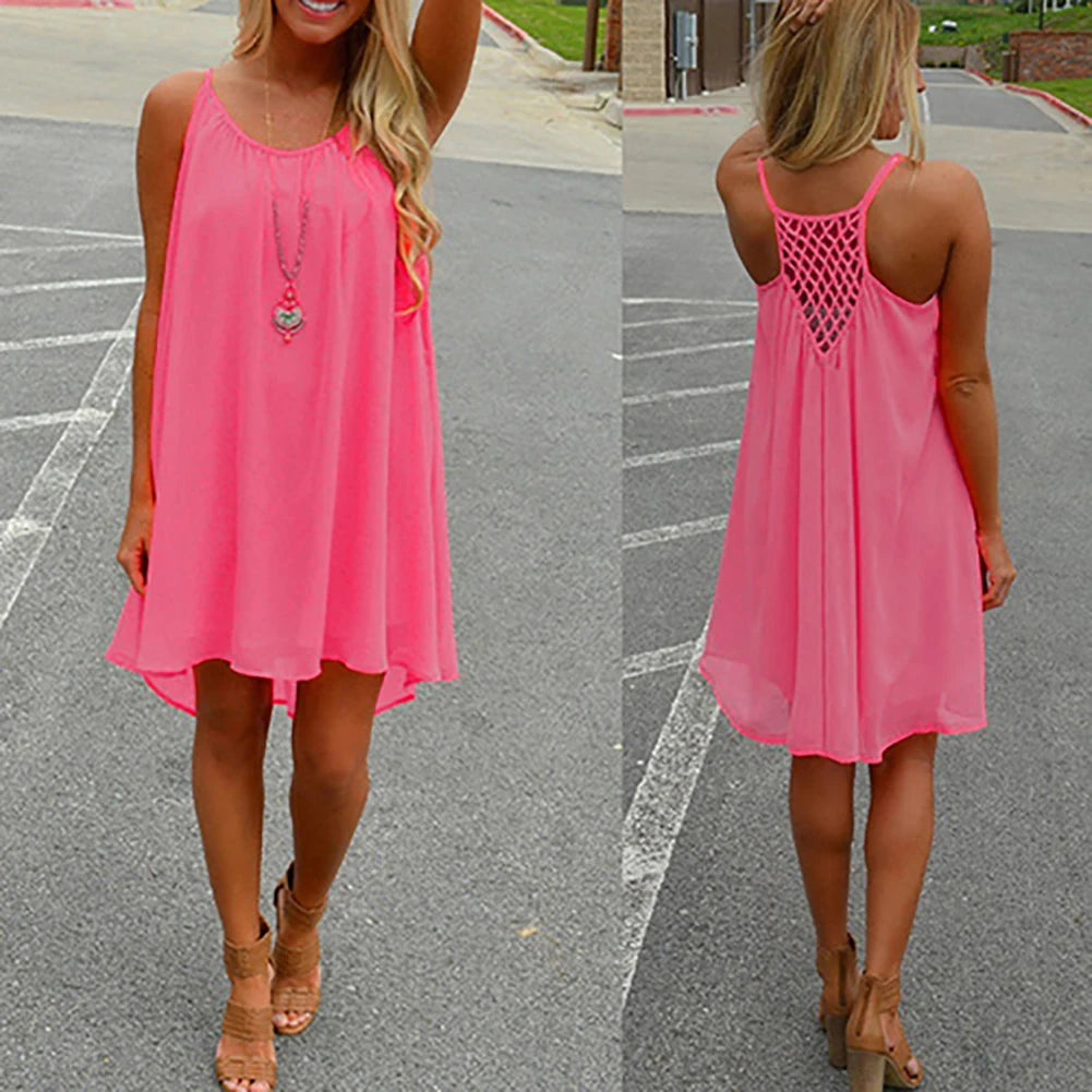 2016 Sommer-Mode 2016 Heißes neues sexy ärmelloses Strandkleid für Damen, lässig, mit Trägern, rückenfrei, für Abendpartys