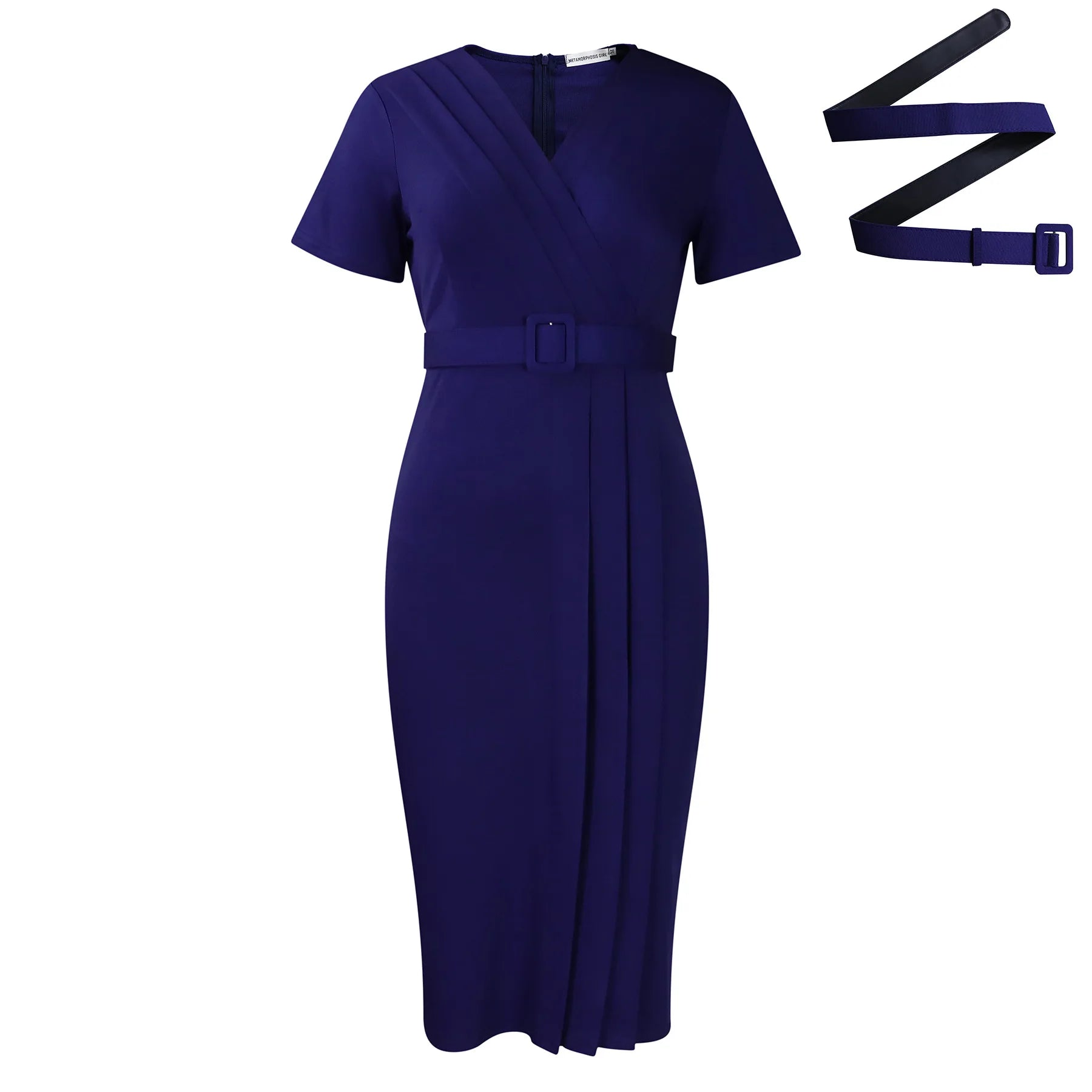 Summer New 2026 Women's Solid Color V-Neck Short Sleeve Dress Pencil Skirt Waist Tunle Material Fashionable Casual Maxi Dress