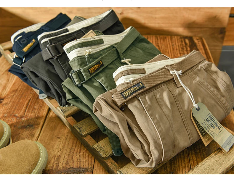 Yu Wenle Amekaji Trendige vielseitige Arbeitskleidung-Hose Herren Amerikanische Retro-Hose Mode Cargo-Hose Mann Gerade lässige weite Hose
