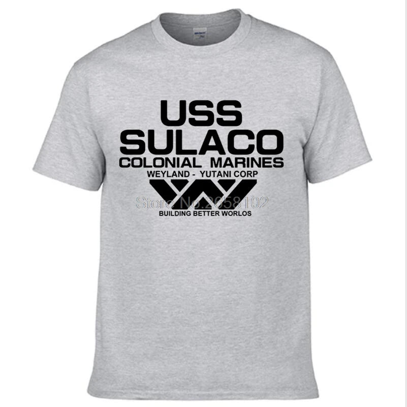 Fashion USCSS T-Shirt Alien USS Sulaco Colonial Marines Aliens Off World Kurzarm T-Shirt Herren Baumwolle Rundhals T-Shirts