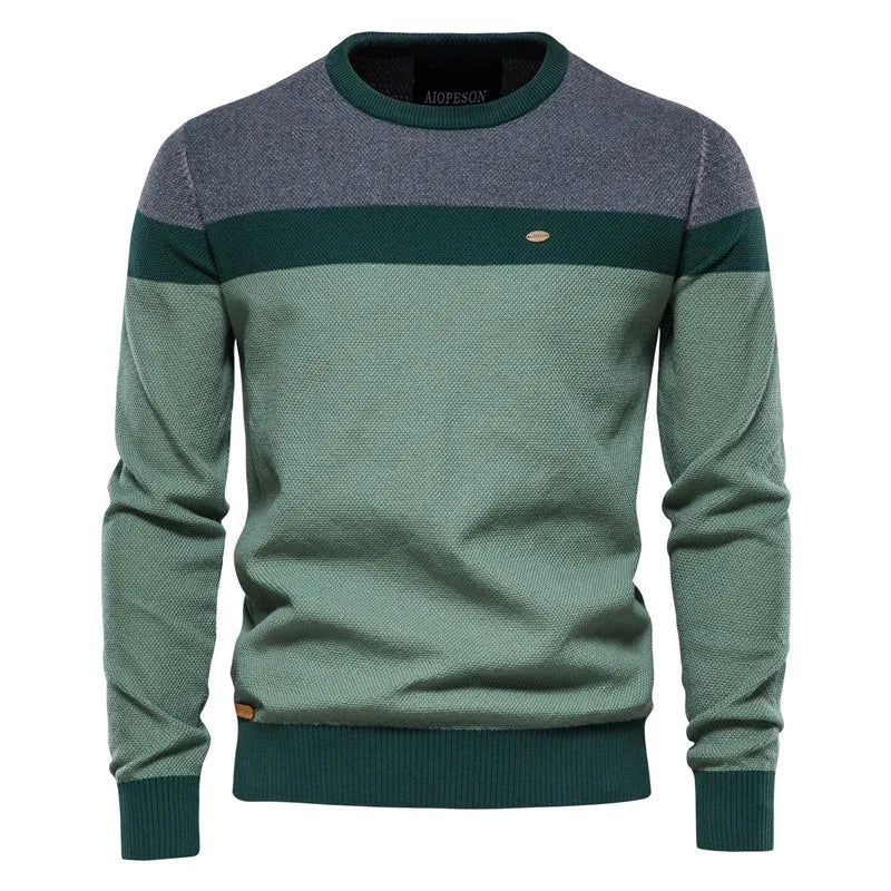 AIOPESON Gestreifter Baumwollpullover Herren Lässiger O-Ausschnitt Hochwertiger Pullover Gestrickte Pullover Herren Neue Wintermarke Herrenpullover