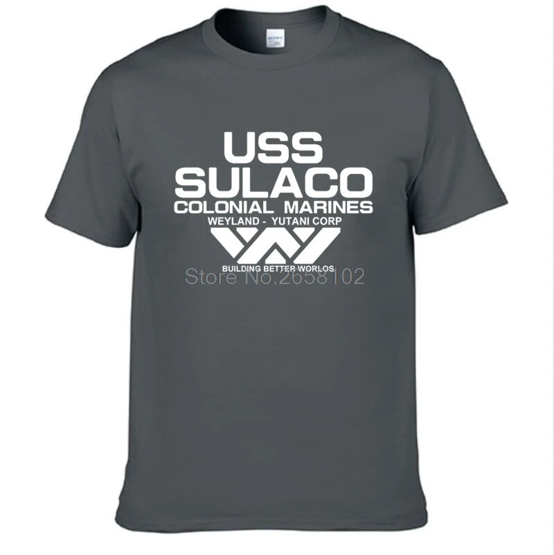 Fashion USCSS T-Shirt Alien USS Sulaco Colonial Marines Aliens Off World Kurzarm T-Shirt Herren Baumwolle Rundhals T-Shirts