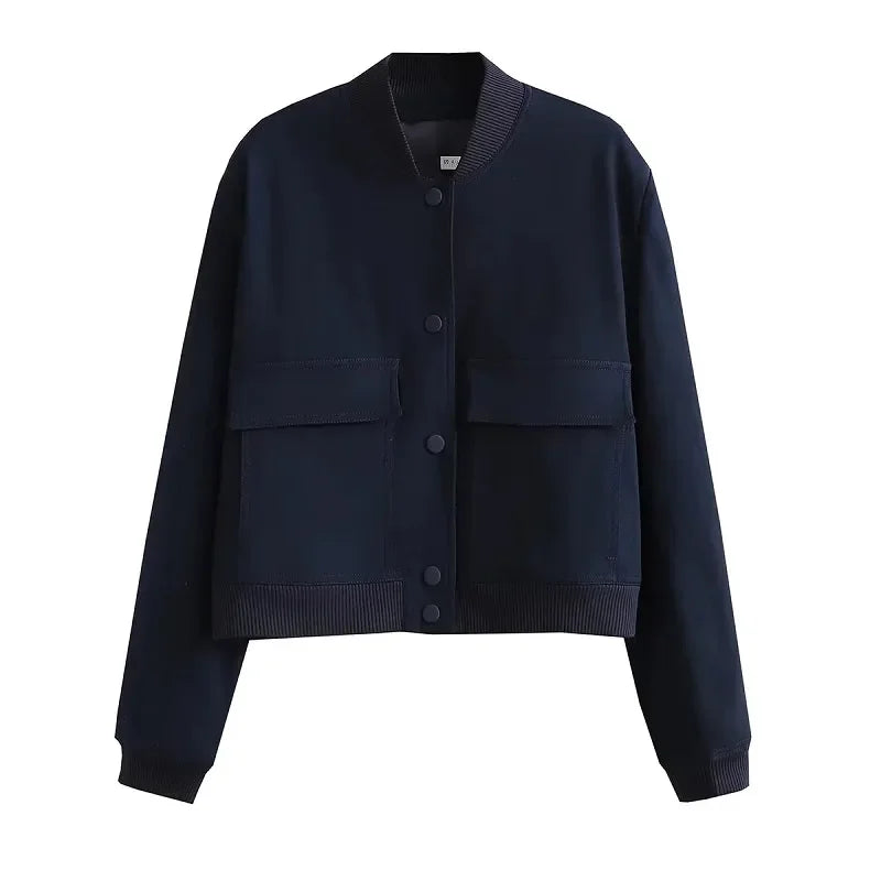 HXAO Woman Bomber Jacket Coat White Autumn Winter Button Baseball Aviator Cropped Jackets for Women Long Sleeve Crop Outerwear