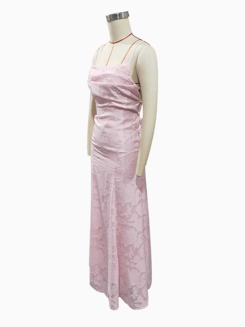 2026 Blumengesticktes Maxikleid für Damen, Sommerparty, Ballkleider, sexy rückenfreie Trägerkleider im französischen Stil, Abendkleid