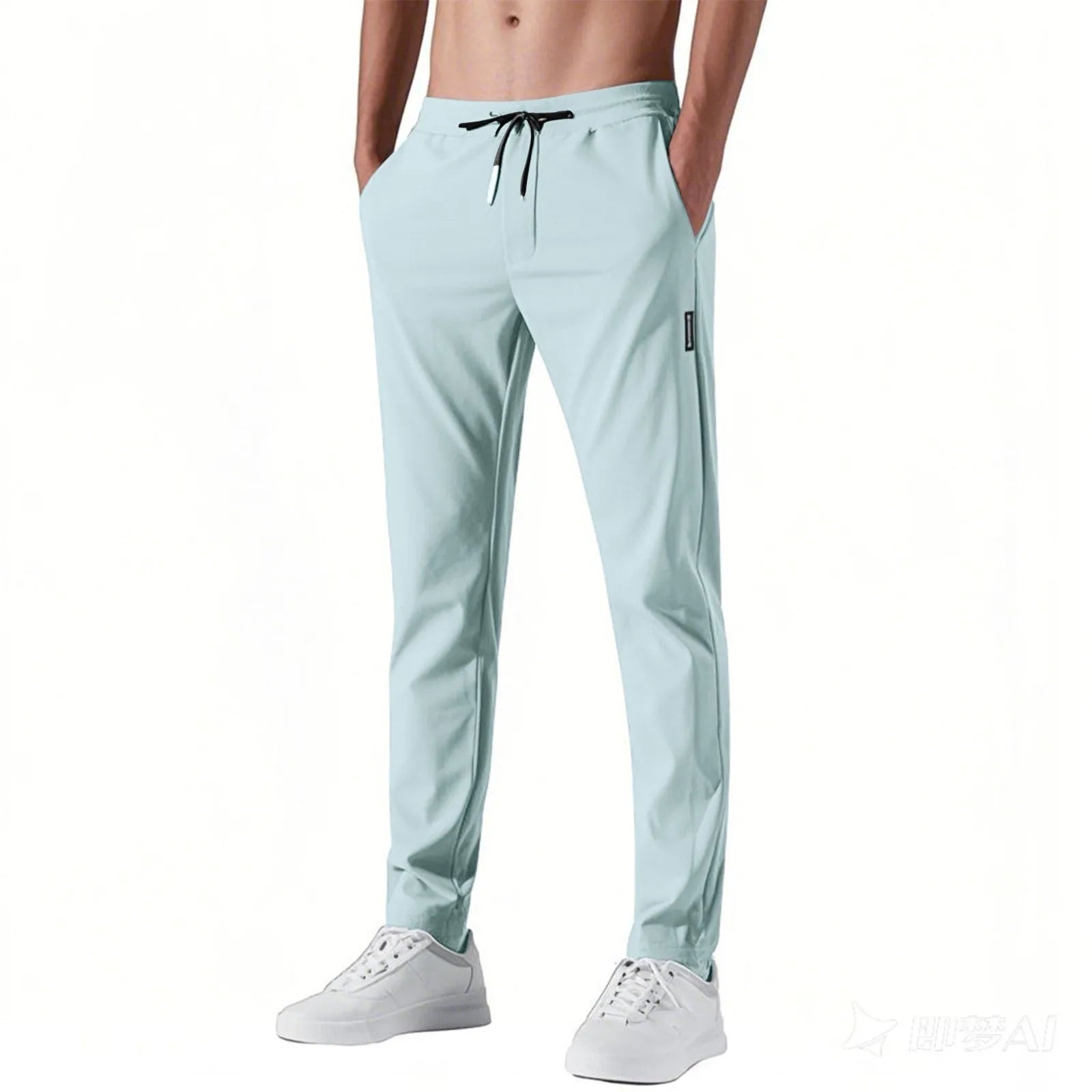 Herren Fast Dry Stretchhose Eisseidehose Einfarbig Mittlere Taille Locker Atmungsaktive Straight-Leg Freizeithose Dünne Sporthose