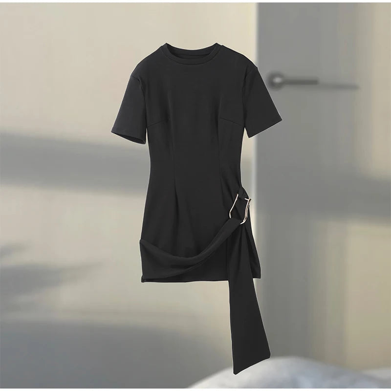 Elegantes Minikleid Damen Schleifen Schmal O-Ausschnitt Kurzarm Über dem Knie Kleider Weiblich Frühling Sommer Partykleid Lady High Street