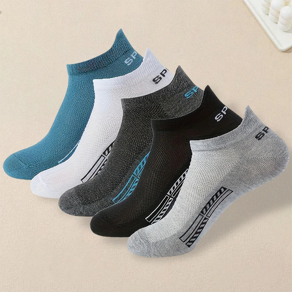 5 Paar Herren Sommersocken, trendig, modisch, schlicht, vielseitig, Herren-Sneaker-Socken, bequem, leicht, atmungsaktiv, Freizeitsocken