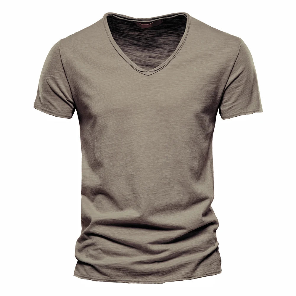 Brand Quality 100% Baumwolle Herren T-Shirt V-Ausschnitt Fashion Design Slim Fit Uni T-Shirts Herren Oberteile Kurzarm T-Shirt Für Herren