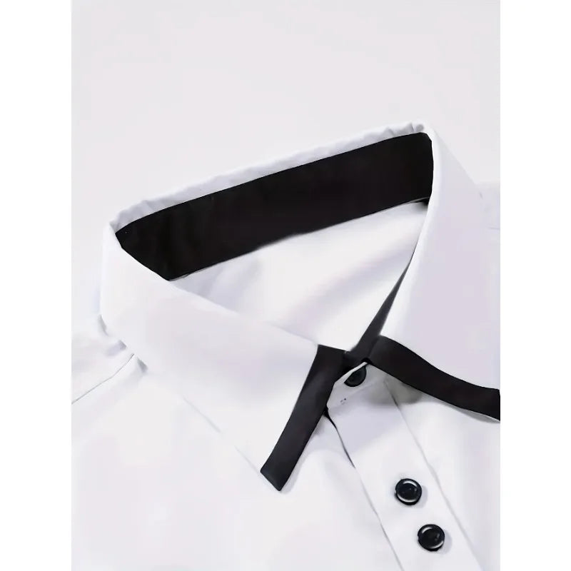FGKKS Herren Weißes Hemd Brandneue Herrenmode Patchwork Langarm Elastisches Hemd Vier Jahreszeiten Herren Freizeithemden