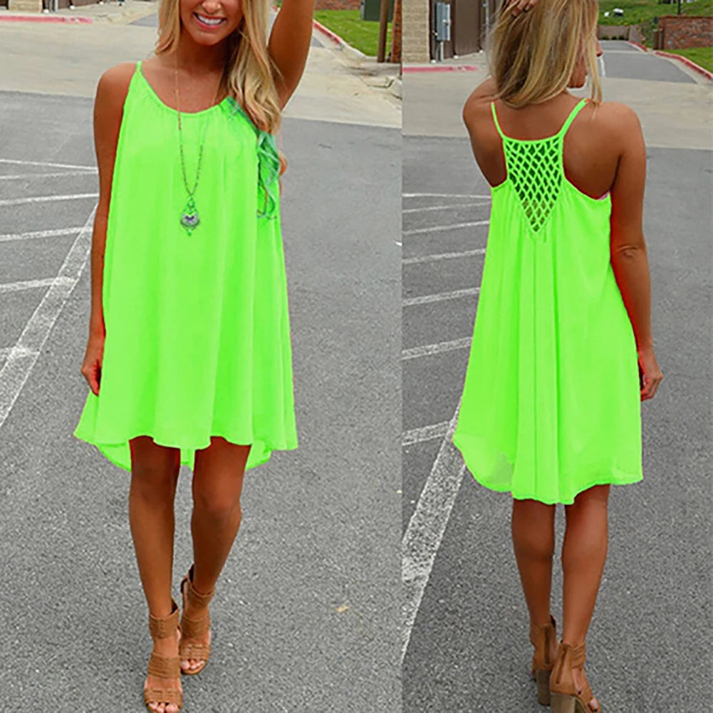 2016 Sommer-Mode 2016 Heißes neues sexy ärmelloses Strandkleid für Damen, lässig, mit Trägern, rückenfrei, für Abendpartys