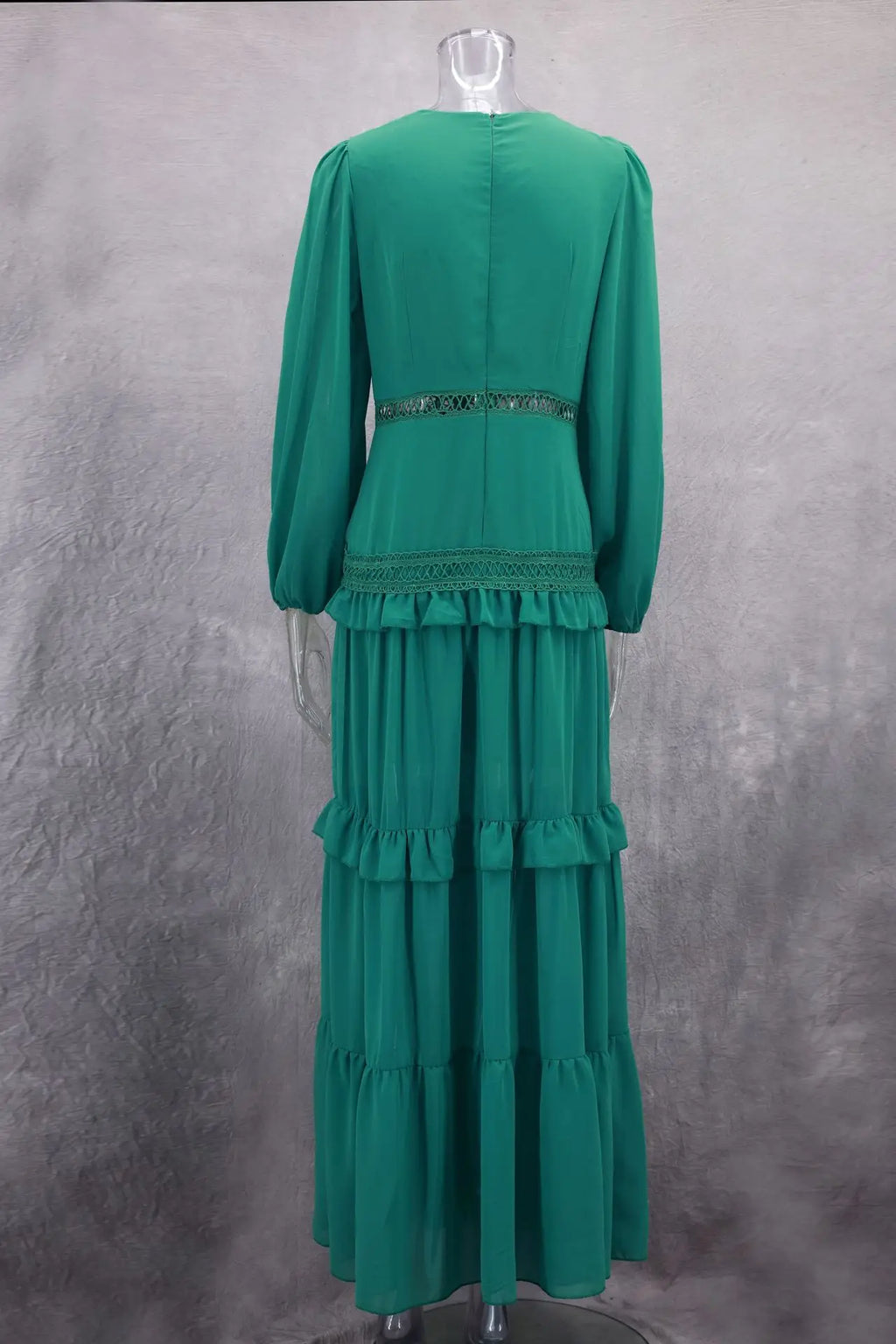 CM.YAYA Damen V-Ausschnitt Langarm Rüschen Spitze Langes Maxi-Kleid 2025 Frühling Strand Urlaub Party Sexy Street Vestidos Sexy Kleider