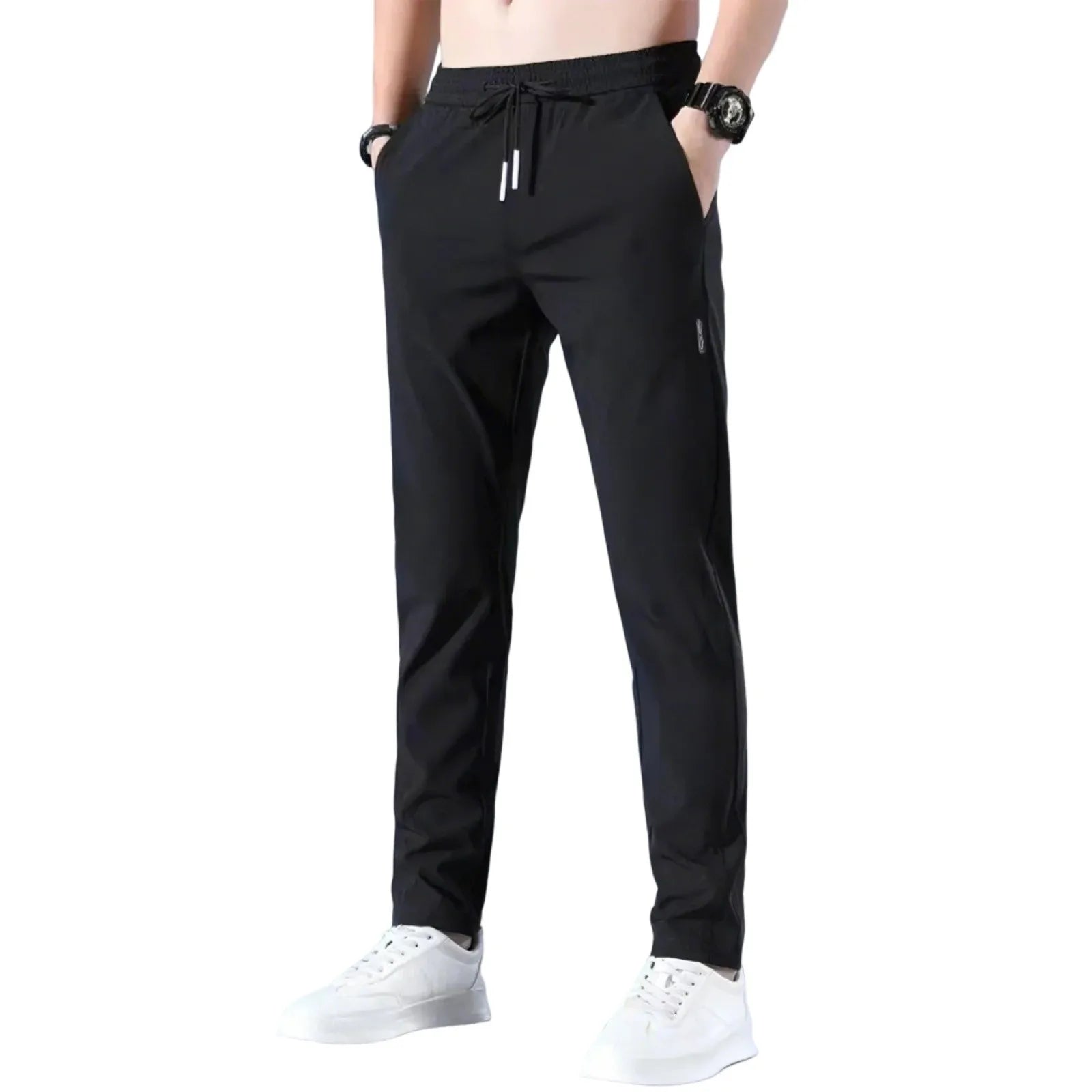 Herren Fast Dry Stretchhose Eisseidehose Einfarbig Mittlere Taille Locker Atmungsaktive Straight-Leg Freizeithose Dünne Sporthose