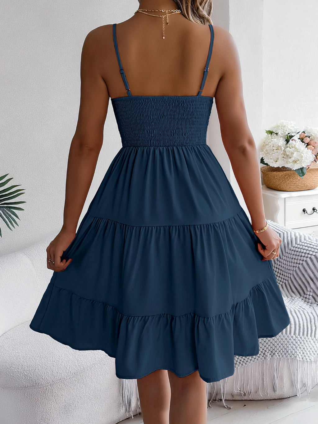 Lässiges Rüschen-Trägerkleid für den Urlaub, Frühling Sommer Damen Einfarbige Kleider für den Valentinstag 2026 Damenbekleidung Rosa Blau