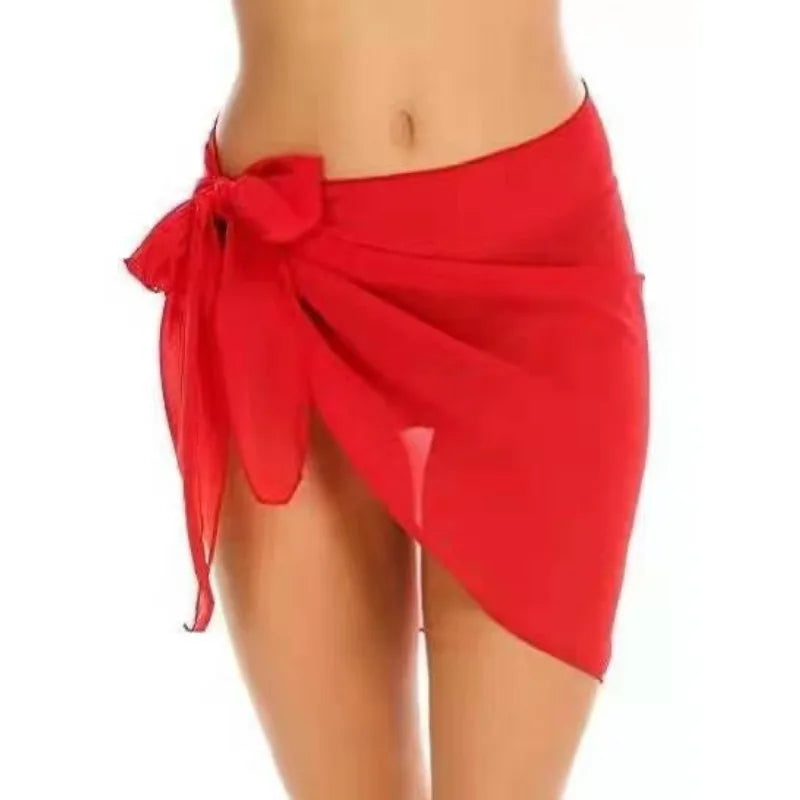Women's Transparent Mesh Wrap Skirt with Side Knot High Slit Asymmetrical Hem Sexy Sun Protection Beach Swimsuit Wrap Group