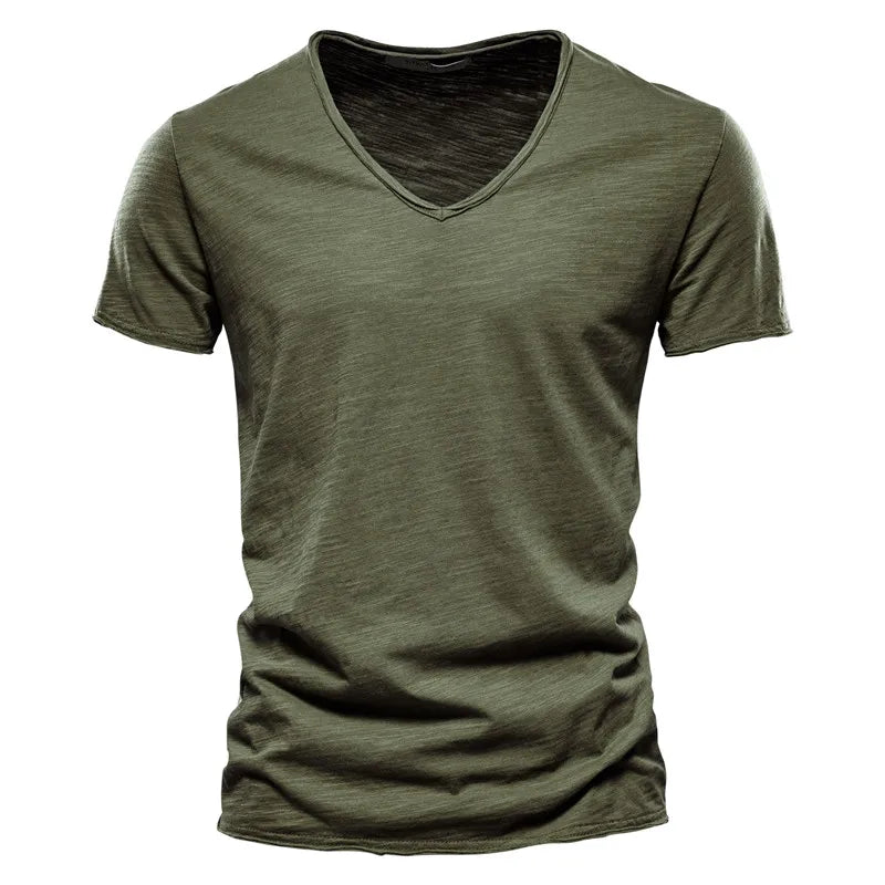Brand Quality 100% Baumwolle Herren T-Shirt V-Ausschnitt Fashion Design Slim Fit Uni T-Shirts Herren Oberteile Kurzarm T-Shirt Für Herren
