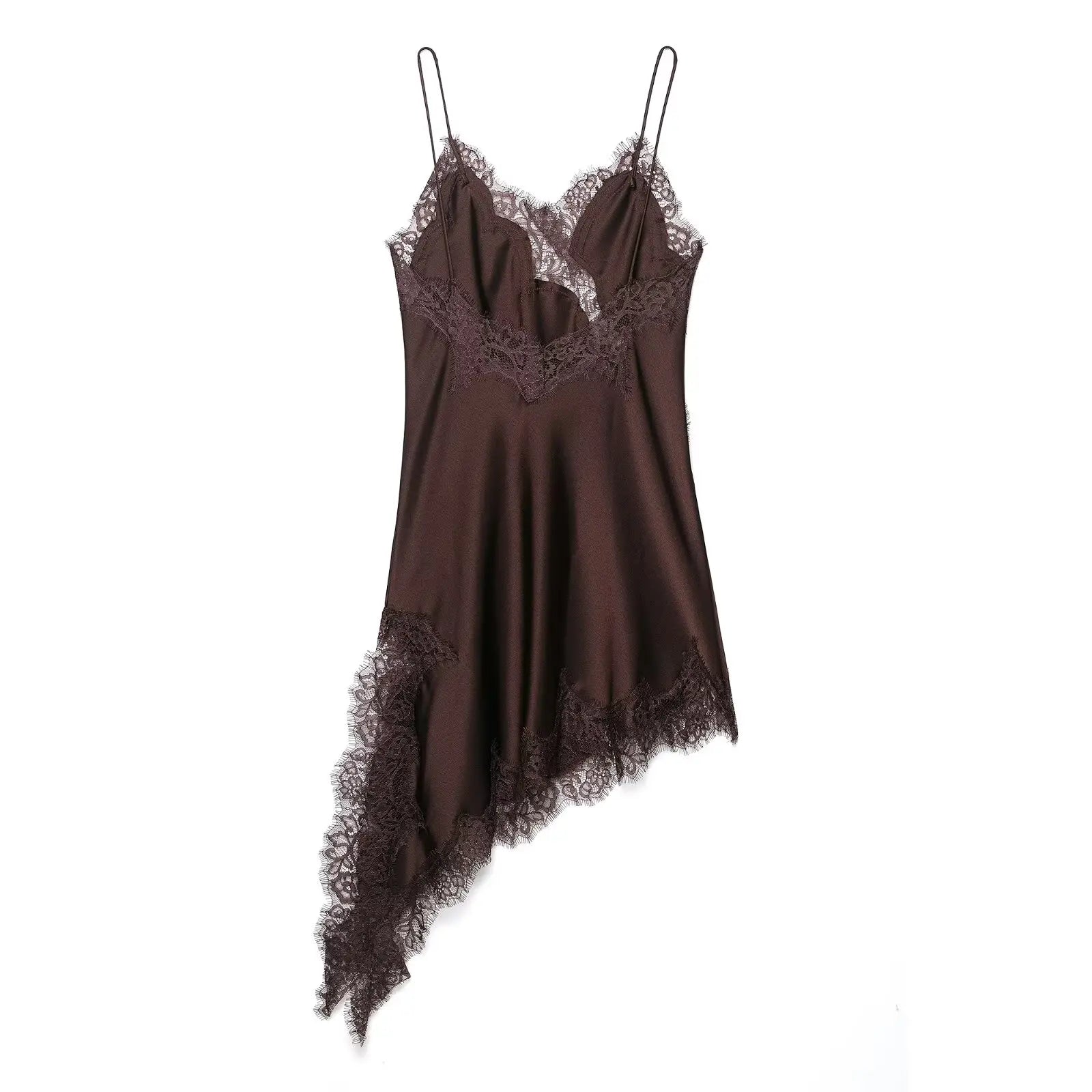 TFMLN Women Sexy Lace Splicing Dresses Summer Solid Sleeveless Asymmetry Dress Backless Slim Women's  Party Sling Mini Dress