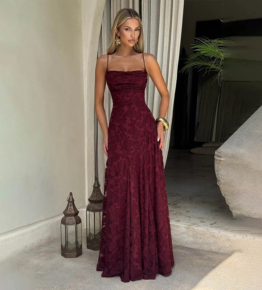 2026 Blumengesticktes Maxikleid für Damen, Sommerparty, Ballkleider, sexy rückenfreie Trägerkleider im französischen Stil, Abendkleid