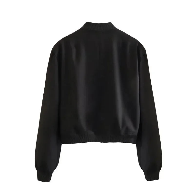 HXAO Woman Bomber Jacket Coat White Autumn Winter Button Baseball Aviator Cropped Jackets for Women Long Sleeve Crop Outerwear