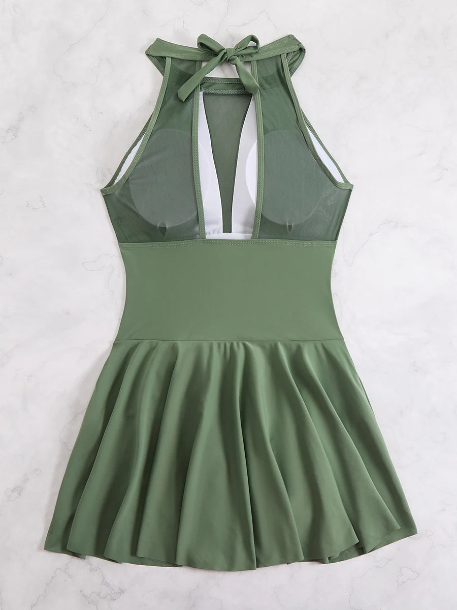 2025 Sexy Großer Einteiliger Bikini Damenkleid Solider Badeanzug Eng Anliegender Push-Up Damenkleid Bademode Netz-Strandrock Badeanzug