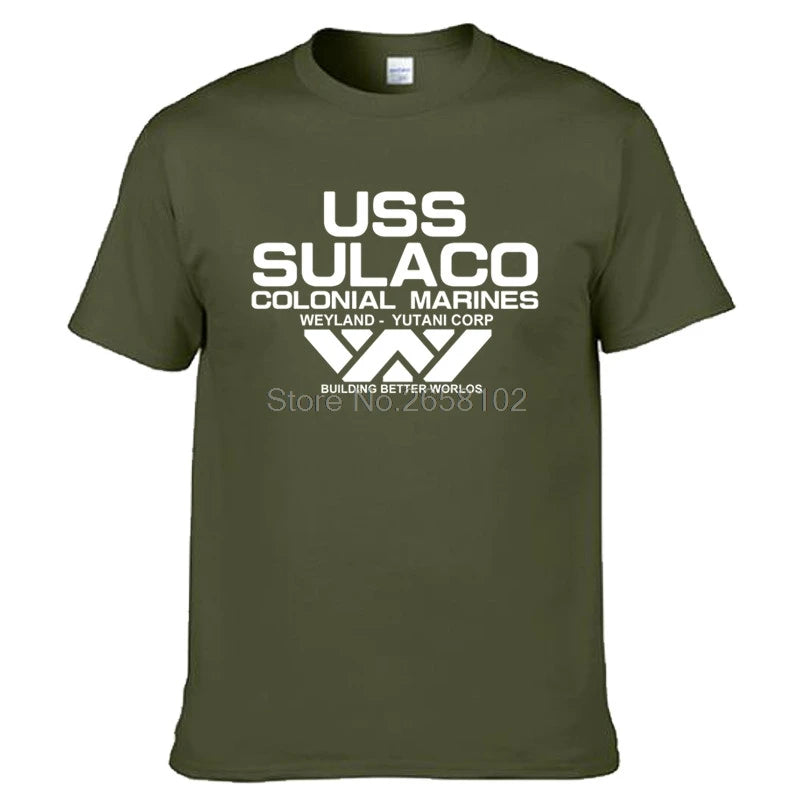 Fashion USCSS T-Shirt Alien USS Sulaco Colonial Marines Aliens Off World Kurzarm T-Shirt Herren Baumwolle Rundhals T-Shirts