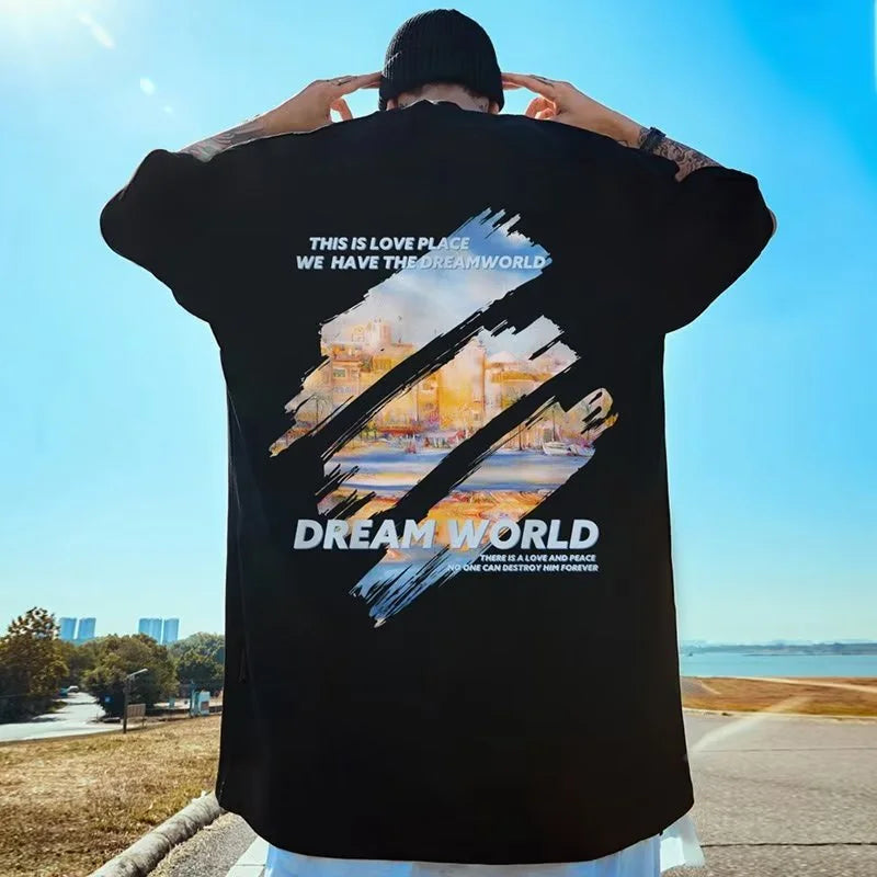 M-8XL 2024 Neu Malerei-Print Rundhals Kurzarm-T-Shirt für Damen und Herren Groß Locker Lässig Fünf-Viertel-Ärmel-Oberteil