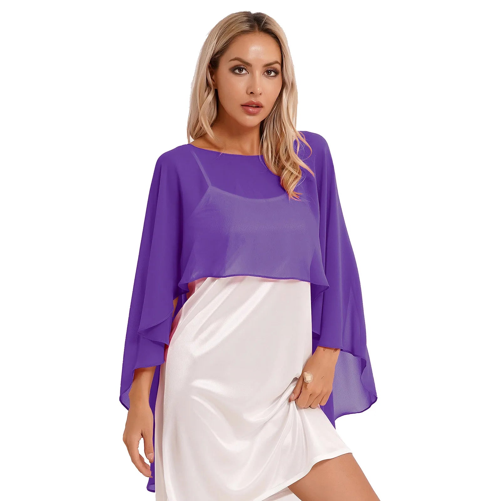 Women Chiffon Solid Pullover Capes Shawl Hi-low Hem Thin Soft Shrug Ponchos for Wedding Bridal Bridesmaid Evening Party Dress