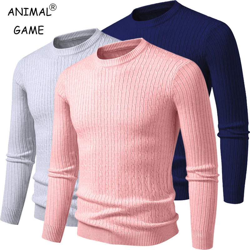neue Herren Rundhals-Pullover Langarm Leichtgewicht Strickkleid Pullover Casual Oberbekleidung Zopfmuster Pullover