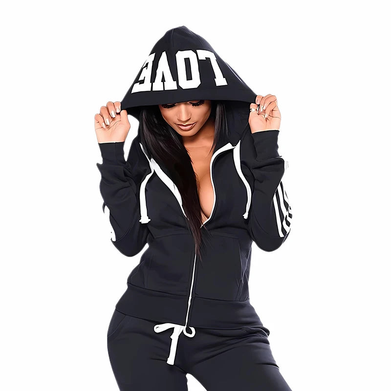 Urban Casual Fashion Sportswear 2-teiliges Set Damen Sexy Jogger Outfit Herbst Neuer Stil Damen Trainingsanzug Reißverschluss Hoodies Sweatpants