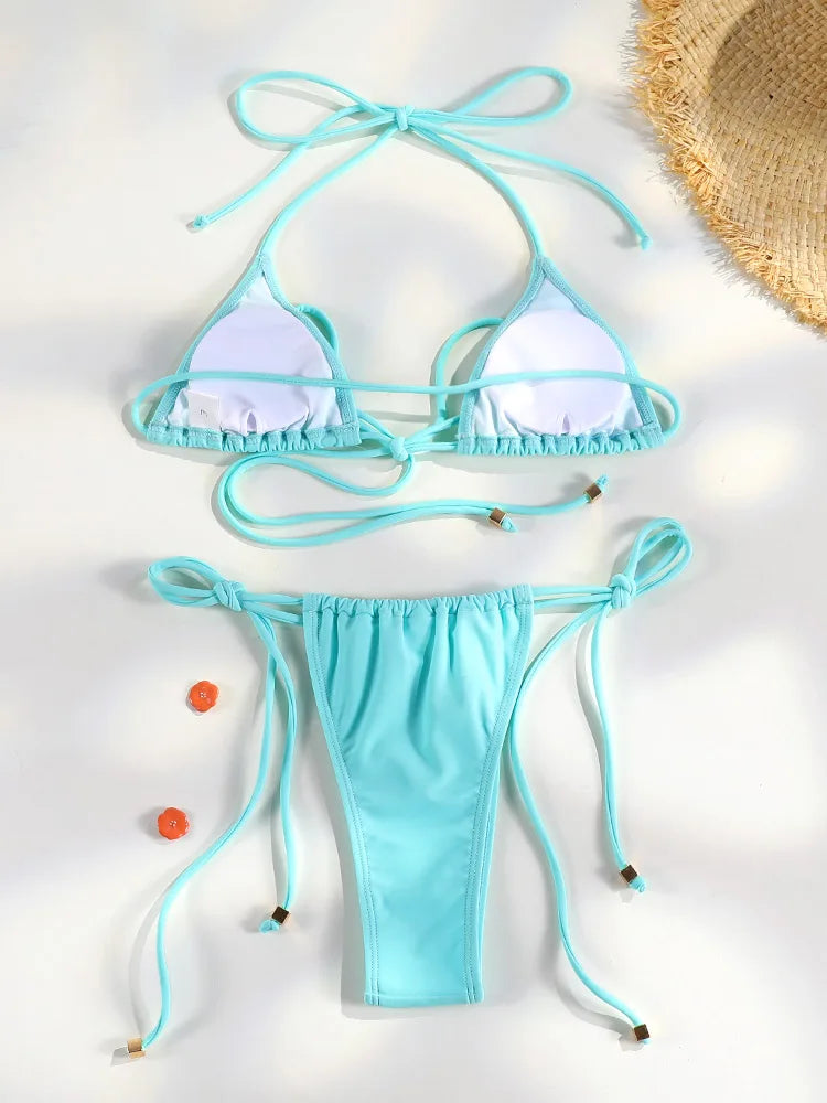 Sexy Triangle Mini Bikini Sets Micro Thongs Swimsuit Women Bathing Suit Biquini Bandage Beachwear Print Swimwear Thong Bikini