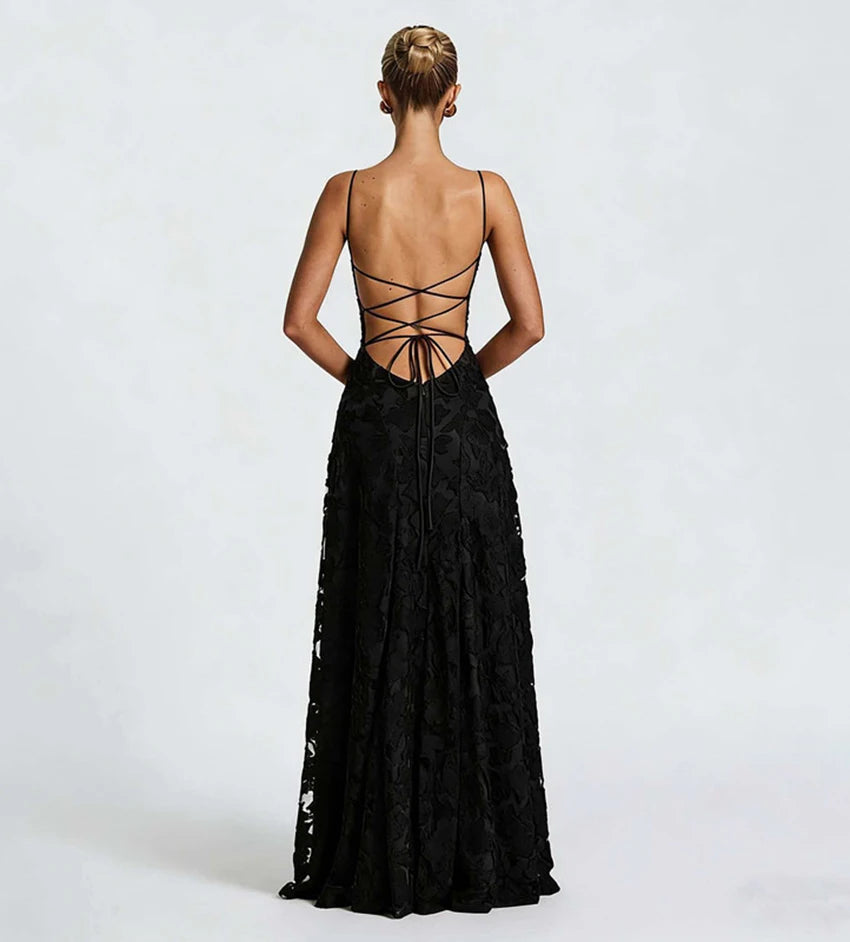 2026 Blumengesticktes Maxikleid für Damen, Sommerparty, Ballkleider, sexy rückenfreie Trägerkleider im französischen Stil, Abendkleid