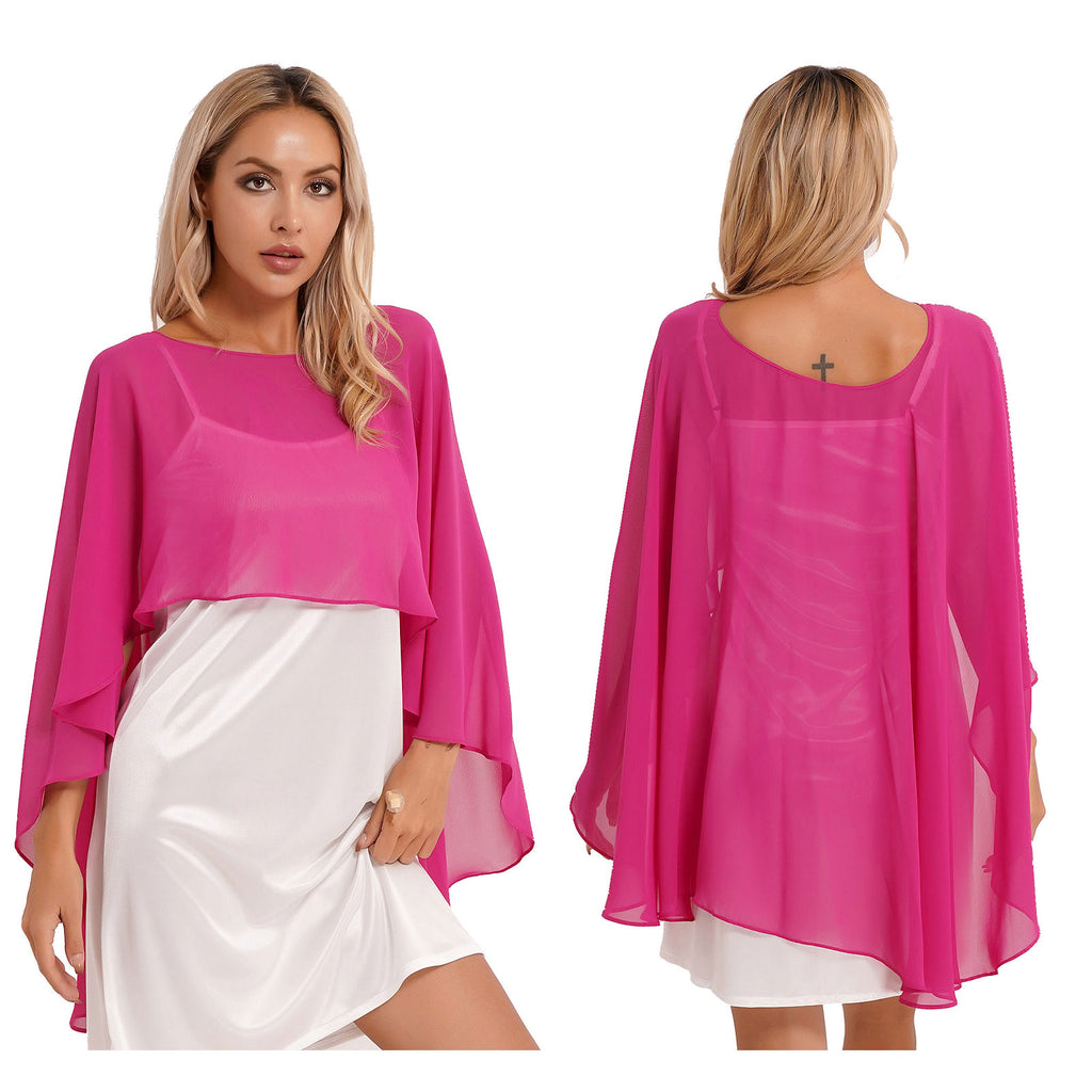 Women Chiffon Solid Pullover Capes Shawl Hi-low Hem Thin Soft Shrug Ponchos for Wedding Bridal Bridesmaid Evening Party Dress